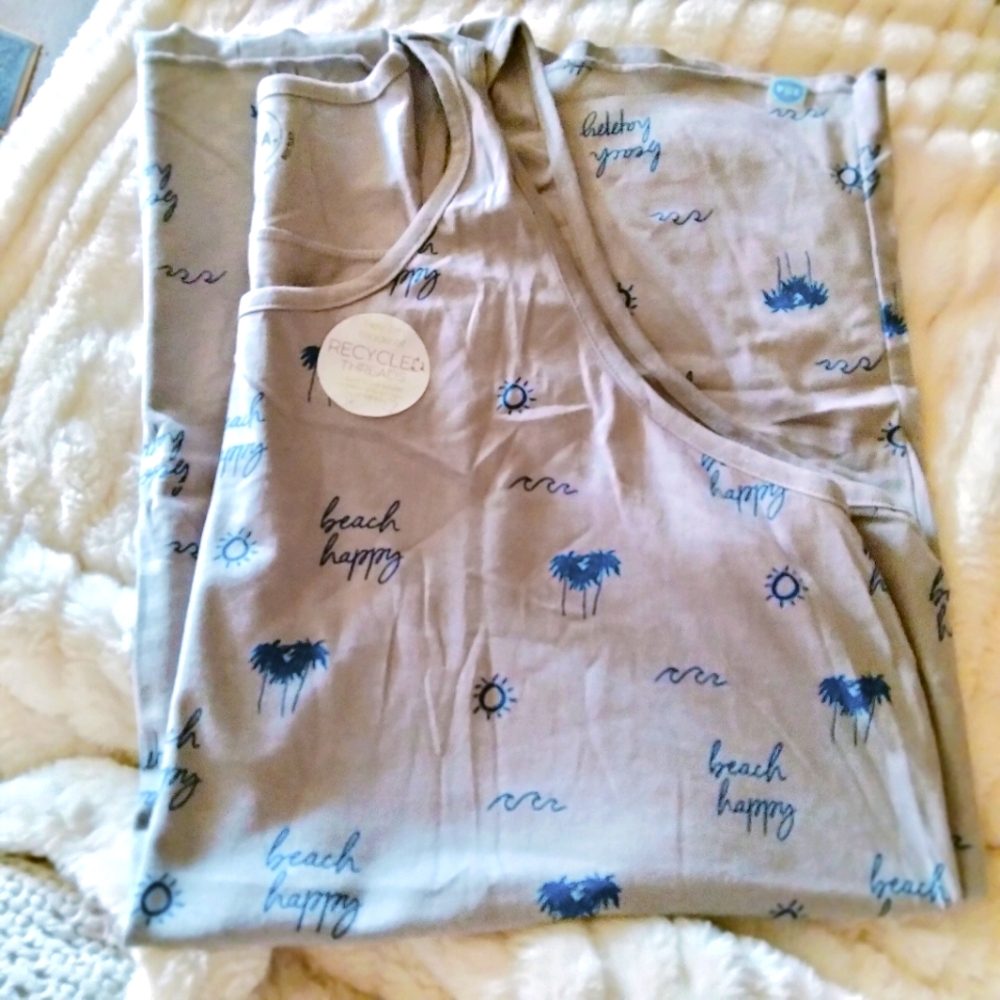 3OA 3xl Gray and Blue Beach Print Tank Top NWT